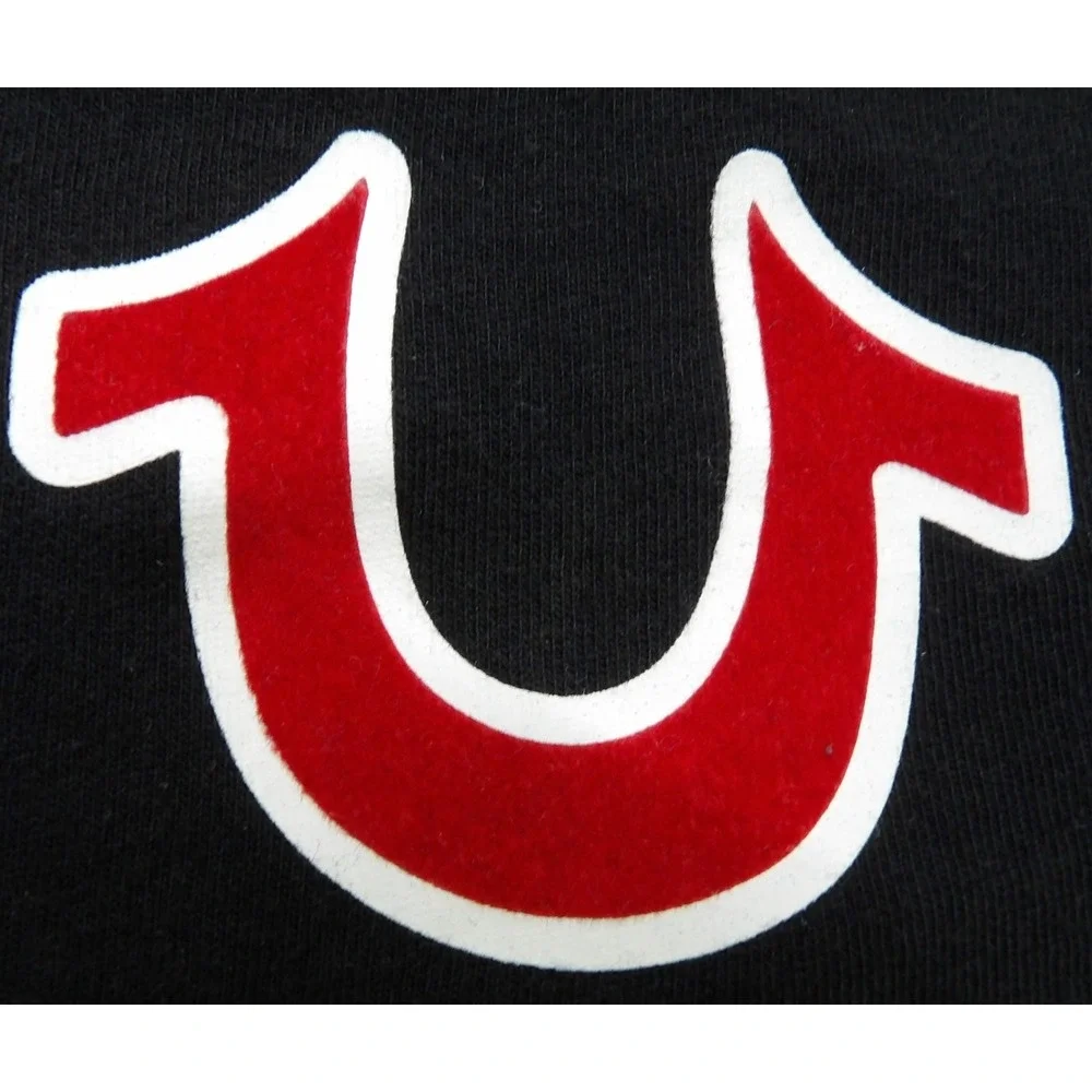 True Religion Buddha Guitar Logo Graphic Tee Men M Black Red Cotton Streetwear